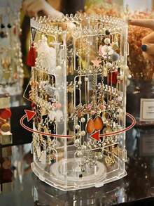 1个5层旋转透明首饰收纳展示架，适用于耳环、项链等 - 無色 - 查看 6