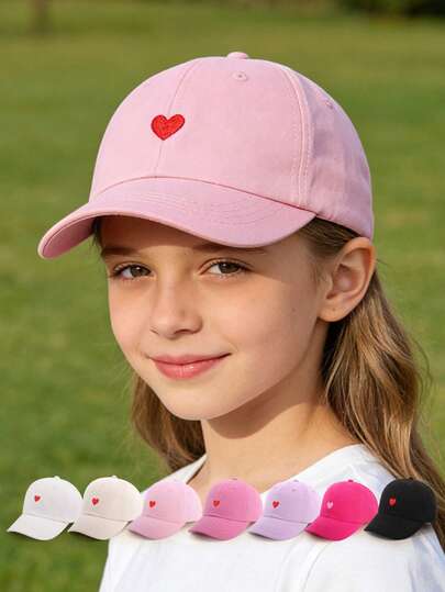 1顶可爱1-5岁儿童棒球帽 - 柔软透气可调节，带爱心装饰 - 时尚女孩日常配饰（多种柔和颜色可选），情人节
