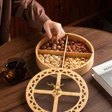 1个圆形分格水果盘，甜点展示托盘，多功能水果零食盘，竹木托盘，圆润光滑边缘，天然坚固耐用圆形盘，家庭聚会盛菜盘，厨房餐桌用品 - 鏤鹿分格水果盤 - 查看 9