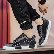 男士真皮休闲运动鞋，轻便舒适的滑板鞋，百搭 - 黑色 - 查看 5