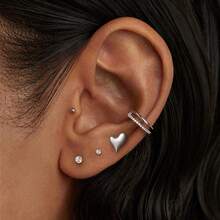 1pc ASTM F136 Titanium 16/18G Asymmetric Heart-Shaped Cartilage Tragus Labret Lip Stud Earring Helix Conch Flat Back Threadless/ Internal Thread Stud Piercing Jewelry For Women Men - Heart-shaped - View 7