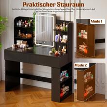 Devoko Dressing Table With LED Lighting, 3 Colors With Adjustable Brightness, Dressing Table With Mirror For Make-Up, Cosmetic Table With Adjustable Shelves, 2 Drawers, Modern, White - Black - View 6