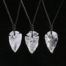 1件天然黑曜石箭形宝石吊坠和透明石英羽毛项链，男士款——独特水晶首饰，父亲节母亲节礼物 - 箭頭吊墜皮繩 - 查看 8
