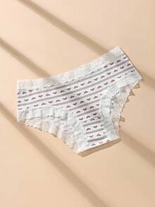 4 Stück Spitzen-Patchwork Herz-Muster Slips, weiche, bequeme und dehnbare Damen Unterwäsche - Verschiedenfarbig - Übersicht 2