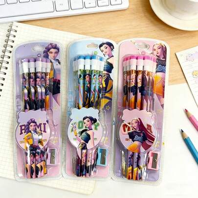 1支2026年新款女团套装，包含橡皮铅笔和热门漫画、卡通、动漫周边产品。笔杆印刷精美，笔芯书写流畅顺滑，内置橡皮擦实用方便。多种高价值图案随机发货，满足少女心。