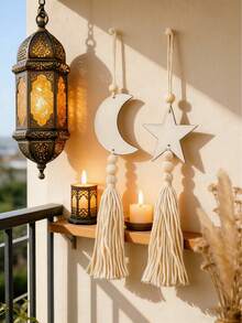 1 件手工木质流苏壁挂，创意白色月亮图形挂饰，适用于家居、家居装饰、房间装饰、墙壁装饰 - 彩色 - 查看 2