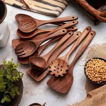 5件套/9件套/10件套耐热天然黄杨木厨房用具套装，易于清洁，时尚优雅的木制烹饪工具，包括木勺和木铲，适用于厨房、餐厅和客厅。 - 棕色 - 查看 13