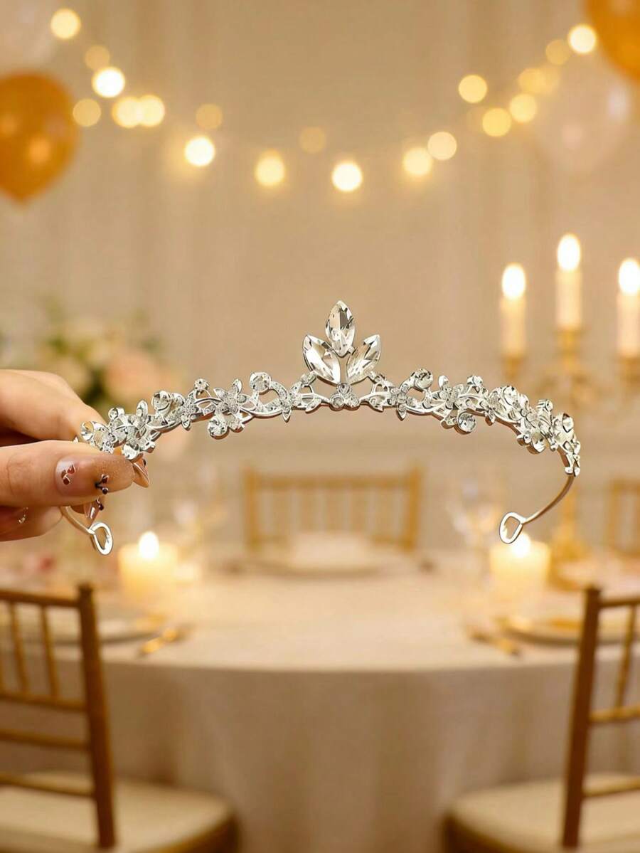 1 chiếc băng đô vương miện công chúa 3D đính đá lấp lánh dành cho nữ, phụ kiện tóc sinh nhật ngọt ngào sang trọng, vương miện cài tóc, vương miện đội đầu. - 4242 Bạc - Xem 1