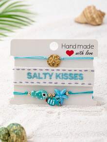 Bộ 3 vòng tay thủ công phong cách Boho hình vỏ sò và sao biển, chủ đề đại dương mùa hè, làm từ dây gai dầu, thích hợp để đeo hàng ngày và đi nghỉ mát. - Nhiều màu - Xem 2