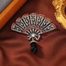 New Style Retro Hanging Black Crystal Fan Brooches Pin Cheongsam Accessories Exquisite Suit High Grade Badges Buckle Corsage - 01 - View 3