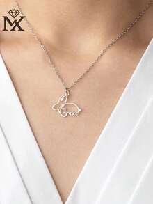 Personalized Name Eater Bunny Necklace, Dainty Bunny Necklace, Animal Necklace, Easter Necklace, Lucky Rabbit Gifts, Birthday Gift For Her - Multicolor - View 5