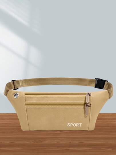 1pc Solid Color Nylon Fabric Fashion Casual Waist Bag, Zipper Closure, Suitable For Men Daily Commute, Work, Running, Cycling