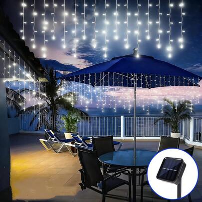 1 Dây đèn LED trang trí rèm băng 96 bóng, năng lượng mặt trời, 8 chế độ chiếu sáng, đèn treo tạo không khí ấm cúng, hoàn hảo cho phòng ngủ, nhà cửa, tiệc tùng, sân vườn, cửa sổ, lò sưởi, tường nhà. Trang trí ngày lễ