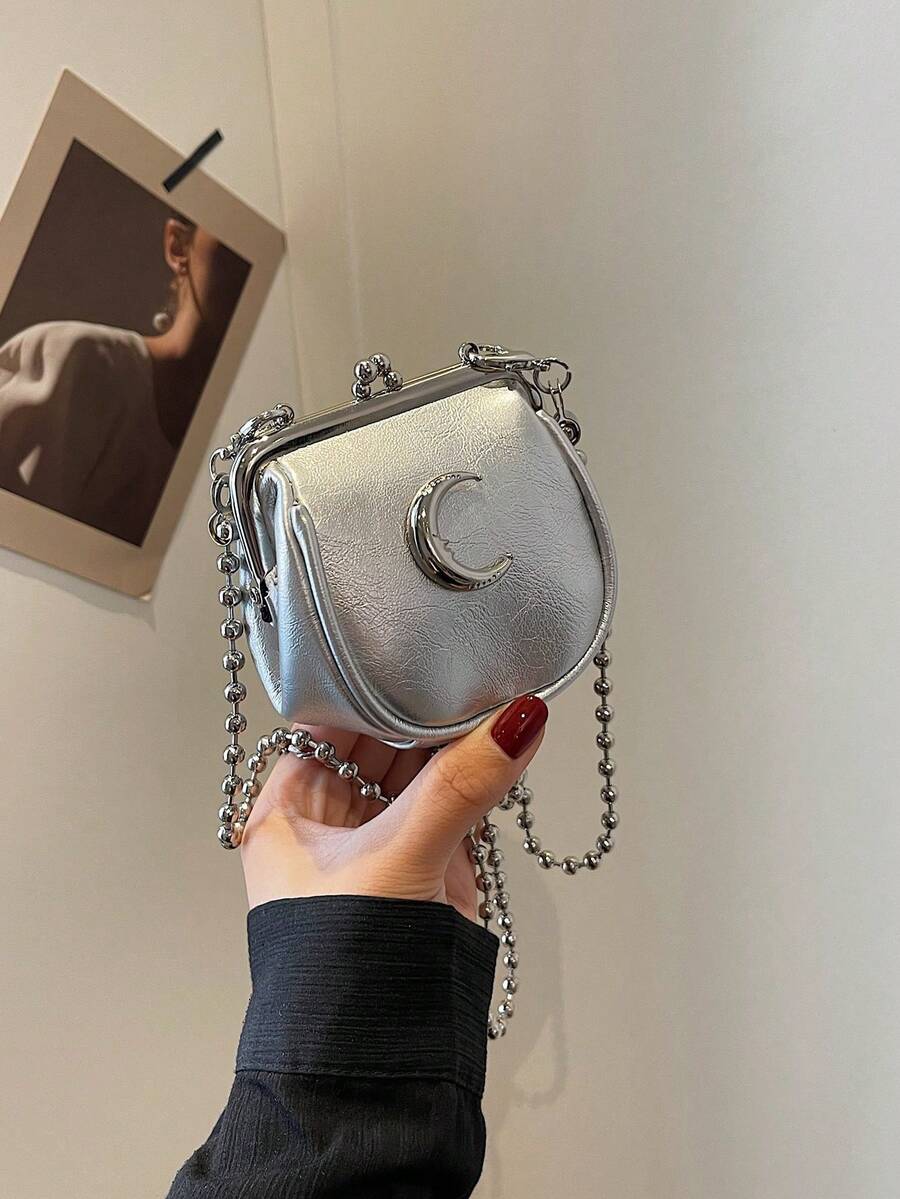 Túi đeo vai mini thời trang retro dành cho nữ, ví đựng tiền xu tối giản có dây xích cá nhân hóa, ví hình trăng khuyết dễ thương, quà tặng cho nữ, ví mini, ví cầm tay, ví nhỏ, ví đựng tiền xu, ví in họa tiết da báo, ví du lịch cần thiết cho mùa hè. - Bạc - Xem 1