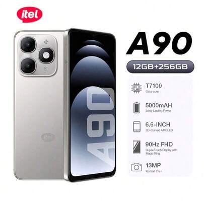 itel A90 双卡双待智能手机，6.6 英寸 90Hz 显示屏，Android 14 操作系统，5000mAh 电池，1300 万像素摄像头，指纹识别，多媒体智能手机 - 时尚智能手机
