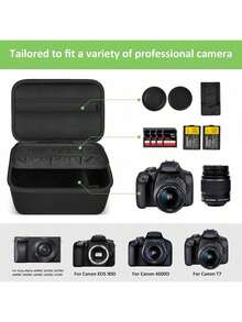ALKOO Bolso Bandolera para Cámara Compatible con EOS R100 R50 Kit de Lente de Cámara Mirrorless Estuche de Almacenamiento de Viaje EVA para Tarjetas SD Batería Cable Adaptador Solo el Bolso - Negro - Ver 2