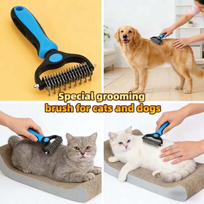 Double-Sided Detangling Brush, Pet Grooming Brush For Removing Tangles, Shedding, Brushing, Thinning And Clearing Loose Hair, Knots And Matted Fur