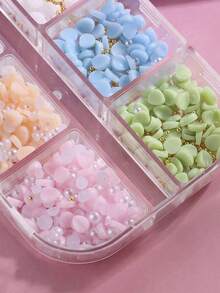 6 Compartimentos Decoraciones de arte de uñas de flores 3D de acrílico, Flores coloridas DIY Nail Charm Mezclado con cuentas de acero, perlas, gemas Suministros de arte de uñas de flores DIY Piezas Accesorios para uñas - Multicolor - Ver 9