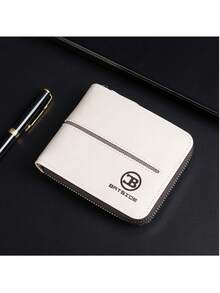 Men's Short Wallet, Zipper Design Business Retro Style Letter Embossed, Minimalist Credit Card Holder Purse - Multicolor - View 3