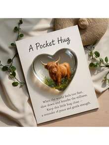 Pocket Hug Highland Cow Decor Figurine, Heart-Shaped Highland Cow Sculpture With Inspirational Card, Suitable As Gift For Family, Friends, Office Or Home - Multicolor - View 5