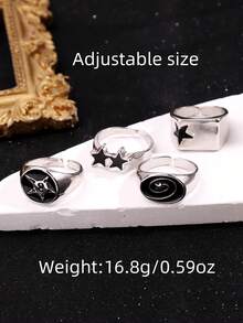 4件套 时尚朋克风独特精致创意街头风星星和8字珠戒指套装，适合男士日常佩戴、节日和派对场合 - 彩色 - 查看 6