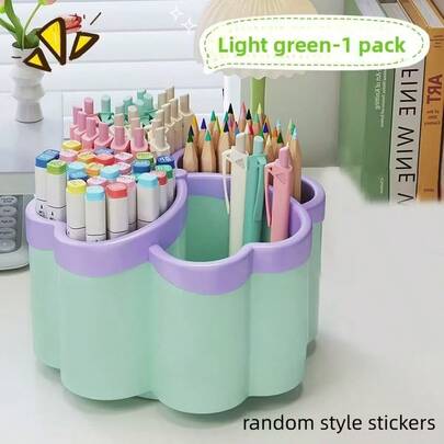 Caja de almacenamiento de escritorio giratoria de 360°, con 4 espacios de gran capacidad, adecuada para artículos de oficina, brochas de maquillaje y artículos escolares esenciales, con 3 opciones de color, diseño ahorra espacio, adecuada para el hogar, la oficina y el estudio, accesorios de escritorio, estantería de papelería, diseño divertido, superficie suave (se incluyen pegatinas aleatorias) Accesorios de escritorio de oficina, Accesorios de escritorio, Decoración de oficina, Accesorios de escritorio de oficina, Accesorios de escritorio, Soporte para bolígrafos, Accesorios de oficina