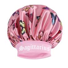 1PC Sleep Bonnet With Long Elastic Band Printed Constellation Night Caps Lace Up Bow Strechy Tie Satin Bonnet For Women/Men - Pink - View 19