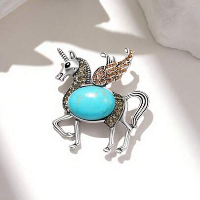 1pc Vintage Zinc Alloy Unicorn Brooch, Fashionable Accessory Suitable For Women's Daily, Party And Event Wear