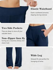 3-Pack  Wardrobe Yoga Pants | High-Waisted Wide Leg For Valentine Outfits For Women, Vacation Outfits & Spring To Summer City Life | Stretch Trousers With Pockets (Khaki, Grey, Black)/(Red, Grey, Black) - 3pcs Khaki+Grey+Black - 查看 3