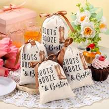 12 Pcs Boots Booze And Besties Hangover Kit Bags Nashville Bachelorette Party Favor Bag 5"X7" Reusable Muslin Drawstring Hangover Bag For Western Themed Bridal Shower Country Wedding Party - màu trắng chính - Xem 5