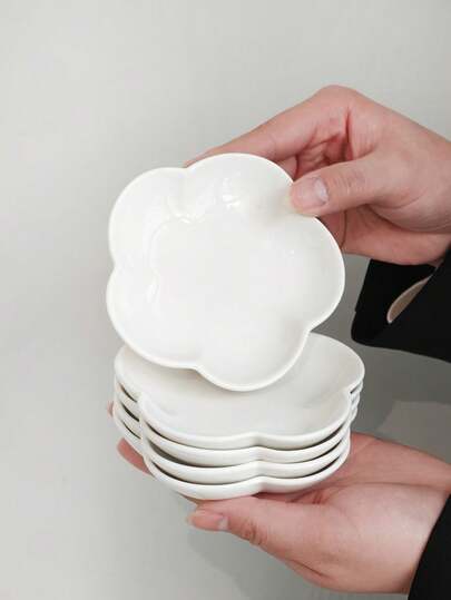 1 pieza/2 piezas/4 piezas Juego de platos de postre de flor de ciruelo blanca de estilo francés elegante, plato de pétalos gruesos para dulces, bandeja personalizada para aperitivos de fruta seca, plato pequeño para frutas en la sala de estar, plato refinado para salsa, adecuado para restaurante, pastelería, sala de estar