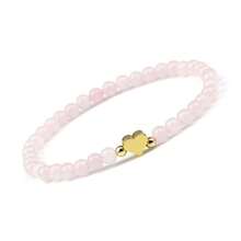 1pc Casual 4mm Natural Rose Quartz, Tiger Eye, Moonstone Beaded & Heart Charm Elastic Bracelet, Cute Everyday Wear Jewelry Gift For Her - Multicolor - View 11