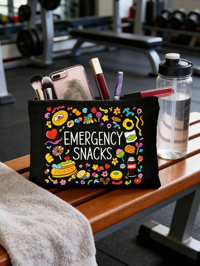 Emergency Snacks Colorful Snack Illustration Fun Print Storage Bag ,Portable Foldable Travel Makeup Pouch,Suitable For Home And Office Use,Gift For Foodie Friends Ideal Gift For Foodies, Students, Travelers, Durable Canvas Material, Multifunctional Daily Use Bag, Fun Colorful Illustration Design, Lightweight And Easy To Carry, Perfect For Purse, Backpack, Or Suitcase, Standout Accessory For Any Occasion,Easter, Back To School, Concerts, Wedding Season, Mother'S Day
