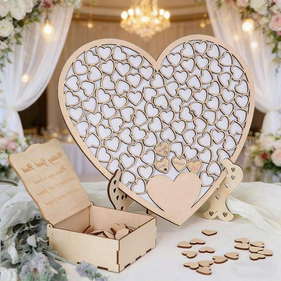 1pc Heart-Shaped Wooden Christmas Message Book - White - View 1