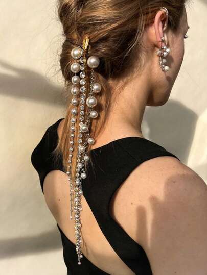 1件编织发饰，水钻链条发夹，批发编织发饰，圆形珍珠，扁平珍珠，马尾装饰，街头风，甜美，时尚女士发夹，美发工具，美容配件，女士卷发器，秋季，旅行，发饰，女士配件，美发产品，秋季，头发，发饰，女士发饰，旅行，发饰，女士发饰，美发工具，美发产品，配件，美容配件，发夹链条