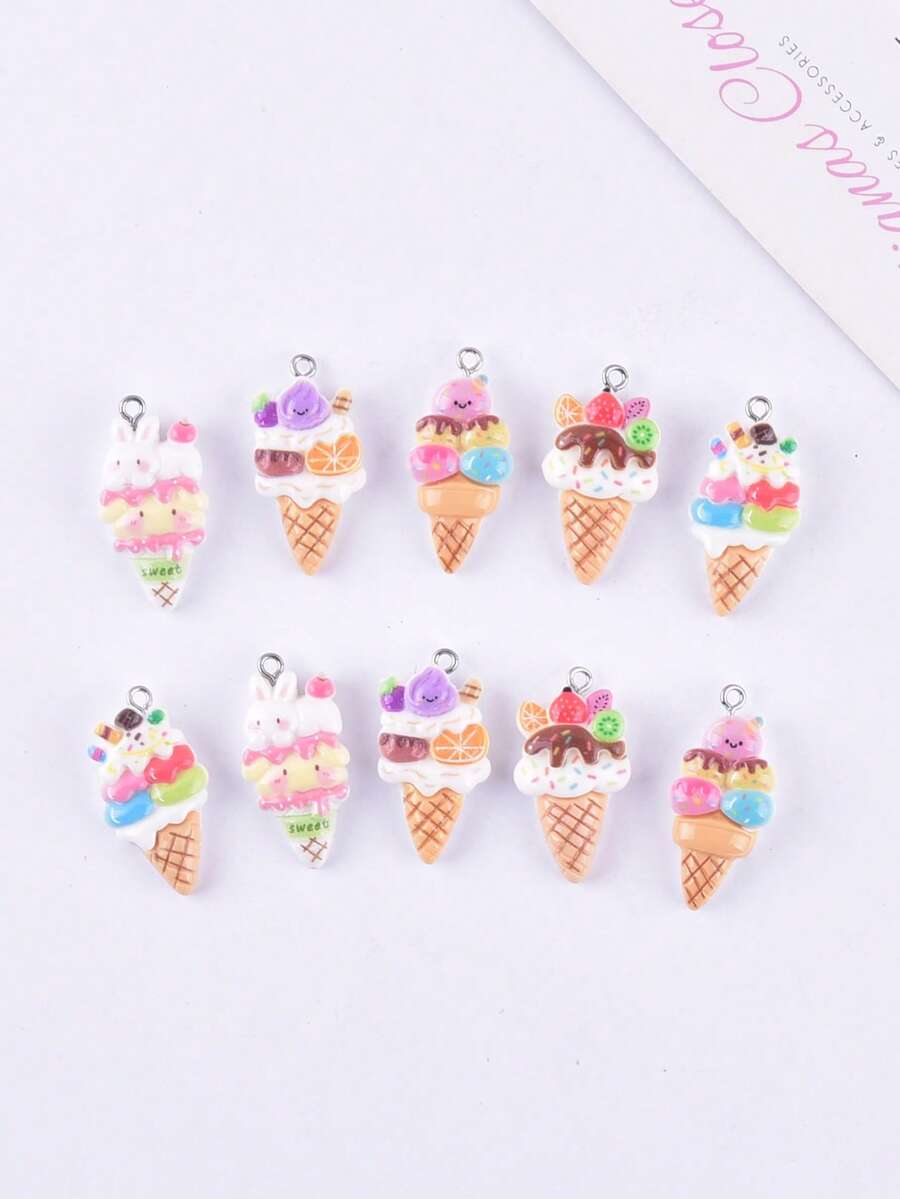 10pcs/Set Cute Cartoon Colorful Resin Ice Cream Jewelry DIY Pendant Earrings Necklace Accessories Wholesale - Multicolor - View 1