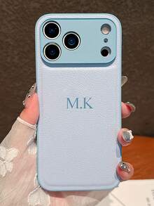 Personalized Luxury Crocodile Texture Embossed Letter Faux Leather Phone Case, Compatible With Apple 17, 16, 15, 14, 13, 12, 11 Pro Max, 14, 15, 16 Plus, 17 Air. Hot Stamping Letter Customization, All-Inclusive Protective Cover, Stylish Phone Accessory, Minimalist Anti-Fingerprint Anti-Drop Anti-Shock Couple Phone Case, Valentine's Day Gift - Baby Blue - View 5