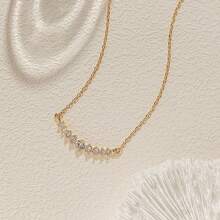 1pc Gold Rhinestone Embellished Minimalist INS Style Necklace, Delicate & Versatile Choker Necklace, Lightweight Luxury Pendant Jewelry For Spring/Summer Daily Wear, Women's Gift For Holidays, Birthdays - MultiWarna - View 11