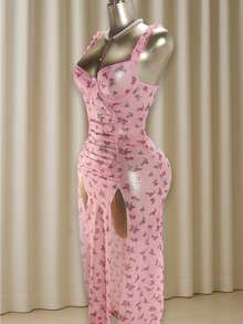 SOFUSEN 2 Pcs Charming, Sexy Pajamas, Split Design Lace Lace Flower Embellish, The Charm Of The Night Infinite Upgrade, Show Charming Style, Highlight Sexy Good Figure,Valentine's Day, Gifts - 粉色 - 查看 3
