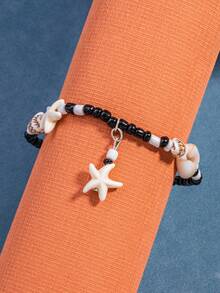 1件时尚贝壳、海星和海螺吊坠脚链，适合派对、聚会和日常佩戴 - 銀色 - 查看 3