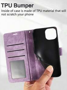 PU Leather Basic Anti-Drop Phone Case With Credit Card Slot, Flip Wallet Style Phone Case - màu nâu - Xem 10