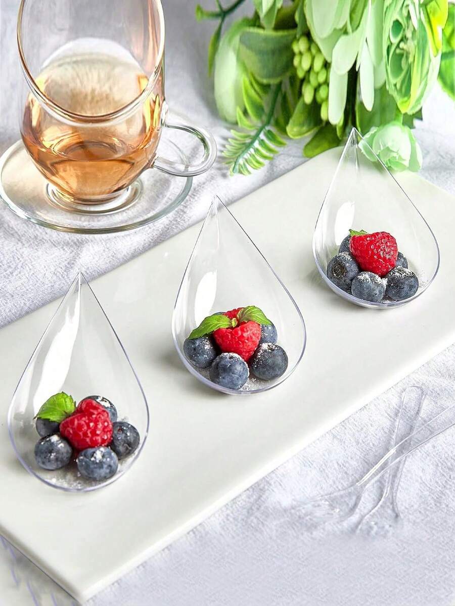 100/50/10pcs Mini Teardrop Shaped Appetizer Plate, Reusable Tray, Small Dessert Tasting Cup, Non Fragile Asian Spoon Set, Kitchen Supplies, Party, Baking Essentials, Wedding Cake Topper, - View 1