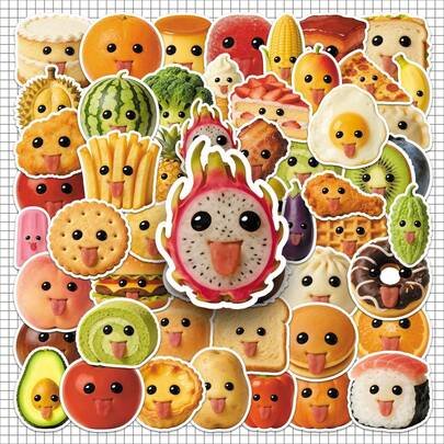 60pcs Abstract Food, Cute And Funny Creative Meme Stickers,Cartoon Cute Things Aesthetic Stickers, Suitable For Coloring Books, Cup Accessories, Water Bottles, Laptops, Mobile Phones, Skateboards, Guitars, Suitcases, Scrapbook Supplies, Stationery, Bicycles, Motorcycles, Cars, Pens, Handbags, Office Supplies, Bookmarks, Gifts For Men