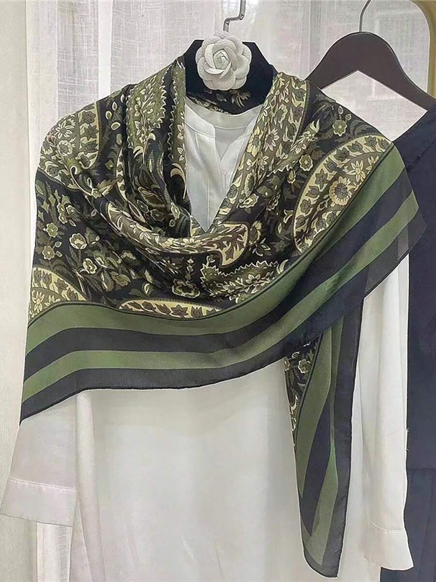 1pc Smooth Silk-Like Cashew Pattern Printed 43-Inch Square Scarf, Suitable For Holidays, Outings And Daily Wear