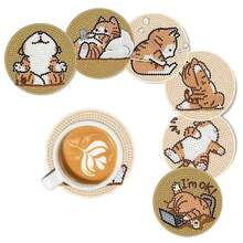 8pcs/Set Cat Pattern Diamond Painting Coaster Set, Sparkling Rhinestone Heat-Resistant Drink Coasters With Holders, DIY Coasters Suitable For Beginners And Adults, Artificial Diamond Art Craft Supplies Gift, 1 Set Of 8pcs, 70 Sets Of 560pcs - Multicolor - View 2