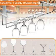 Estante para copas de vino de acero inoxidable cromado - Soporte colgante para copas de vino para gabinete, cocina, barra - Plateado - Ver 6