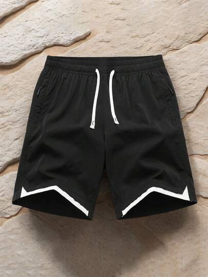 1 chiếc quần short nam nhẹ, thoải mái, thích hợp mặc mùa hè, phối màu, dài đến đầu gối.