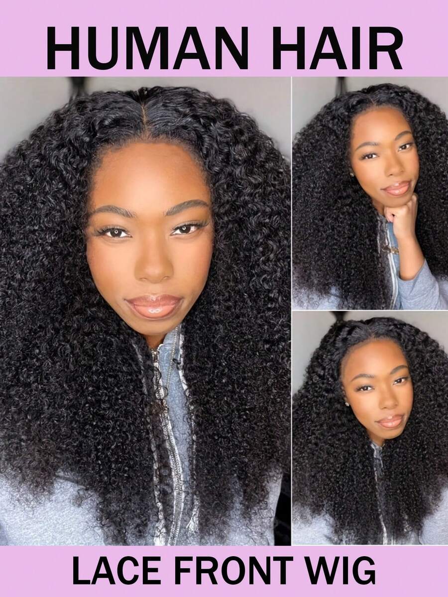 Afro Kinky Curly Lace Front Wig 13x4 Transparent Lace Front Kinky Curly Wig For Women 150% Density Human Hair Afro Kinky Curly Human Hair Wig Natural Black Daily And Party Use - Natural Black - View 1