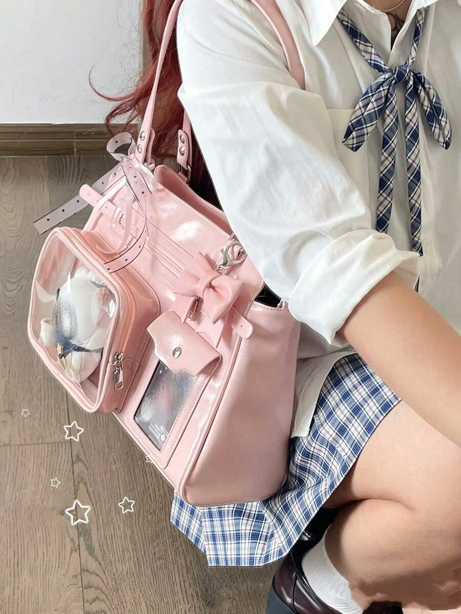 Y2K Vintage Large Capacity Transparent Badge Corn Road Messenger Bag, Fashionable Street Style, Suitable For Women Shopping, Commuting, Gift, Party, Anime Convention, Versatile Shoulder/Crossbody Bag