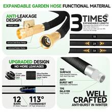 LOVFEN 100FT Stretchable Garden Hose, Lightweight Kink-Free Flexible Water Pipe With 10-Pattern Spray Nozzle, Leak-Proof, 3/4" Swivel Connectors, Super Durable Fabric, Portable Storage Strap – Ideal For Gardening, Patio, Yard, And Outdoor Watering - Black - View 3